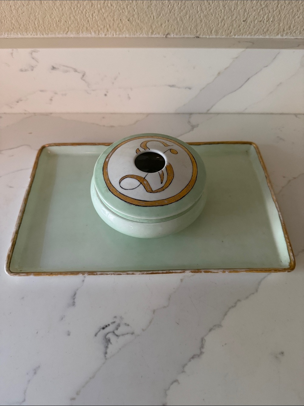 Antique Bavarian Porcelain Hair Receiver  Vanity Tray with Provenance Custom